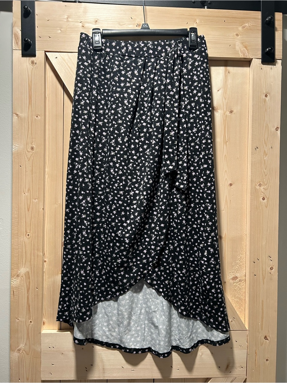 SO Black Floral High-Low Wrap Skirt